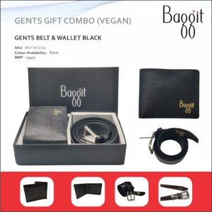 Baggit Vegan Letaher Black Gents Belt And Wallet Combo