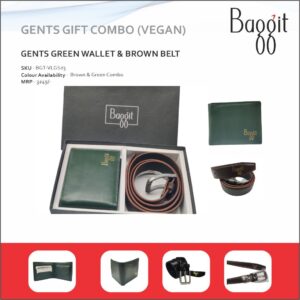 Baggit Pure Letaher Green Gents Wallet & Brown Belt Combo