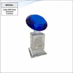 Crystal Cube With Blue Diamond Trophy
