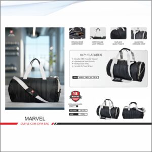 Swiss Military Marvel Duffle Cum Gym Bag - 28 Ltrs