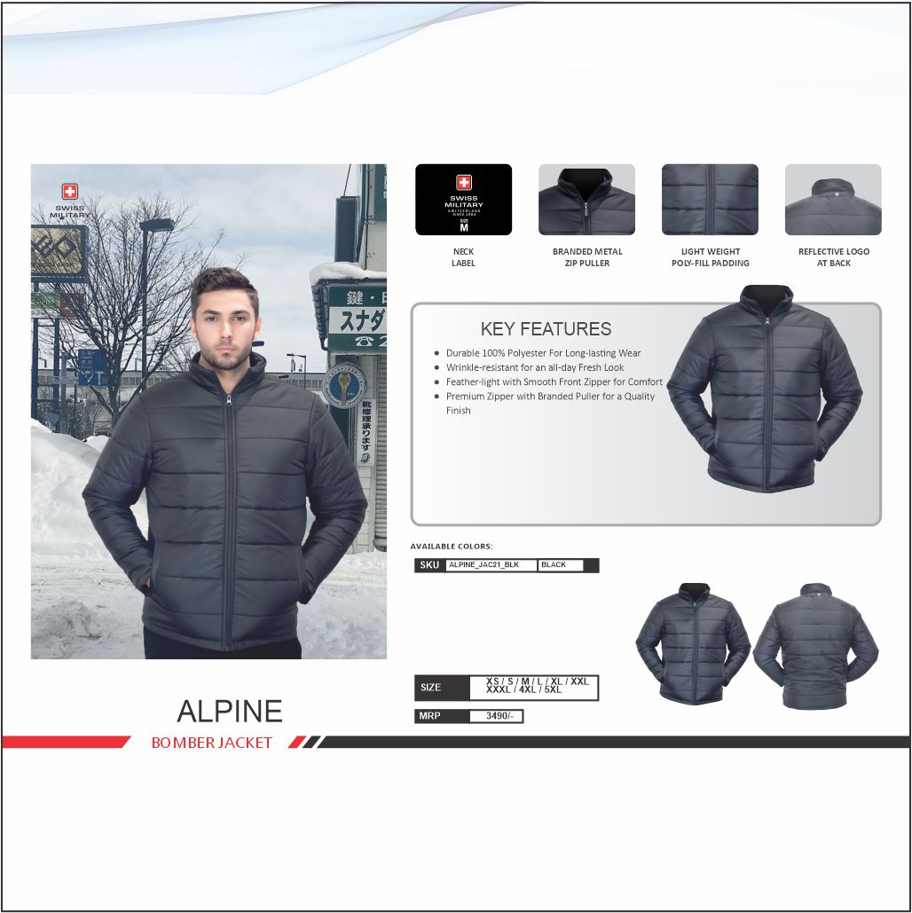 Swiss Military Polyester Black Full Sleeve Bomber Jacket