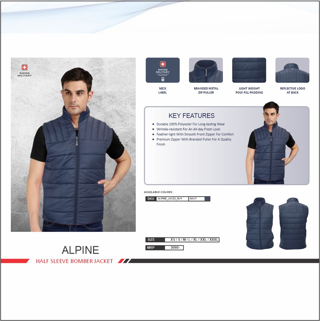 Swiss Military Polyester Navy Blue Half Sleeve Bomber Jacket