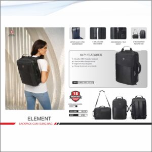Swiss Military Element Laptop Backpack Cum Sling Bag - 18 Ltrs