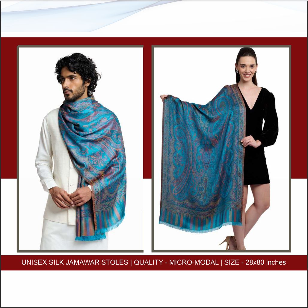 Unisex Silk Jamawar Stoles - Image 4