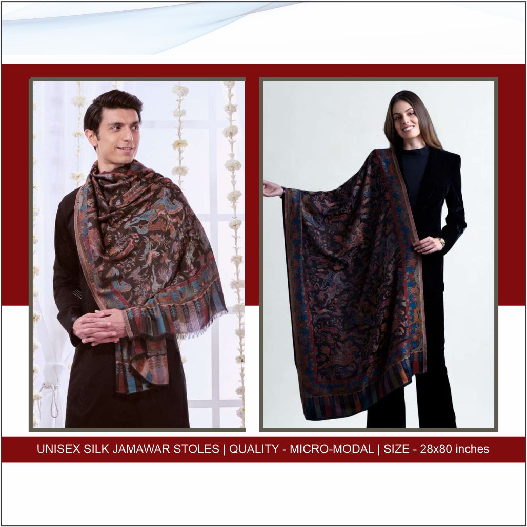 Unisex Silk Jamawar Stoles - Image 3
