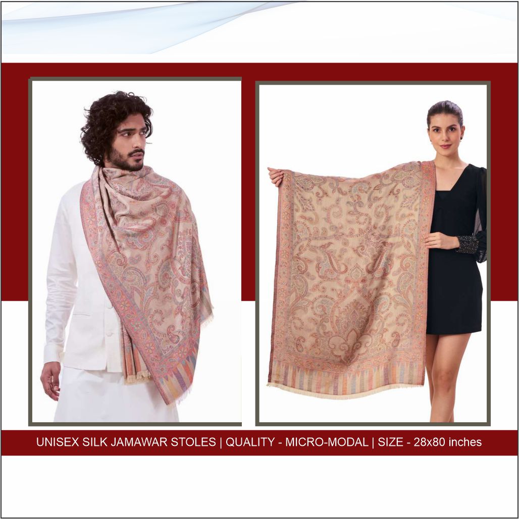 Unisex Silk Jamawar Stoles - Image 2