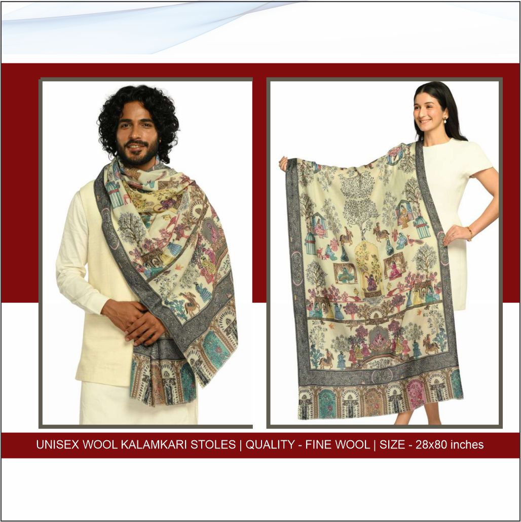 Unisex Wool Kalamkari Stoles - Image 4
